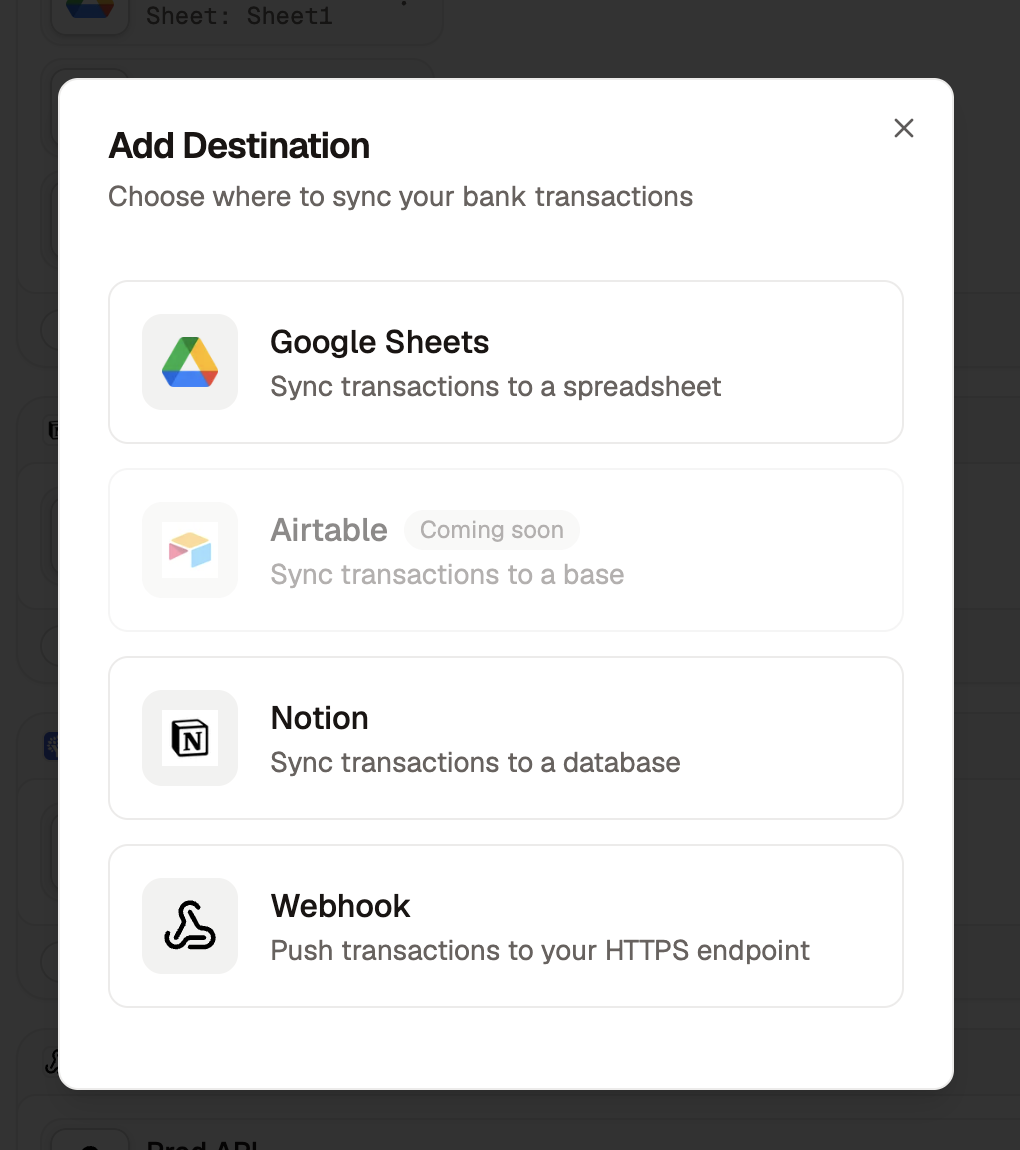 Add Destination dialog